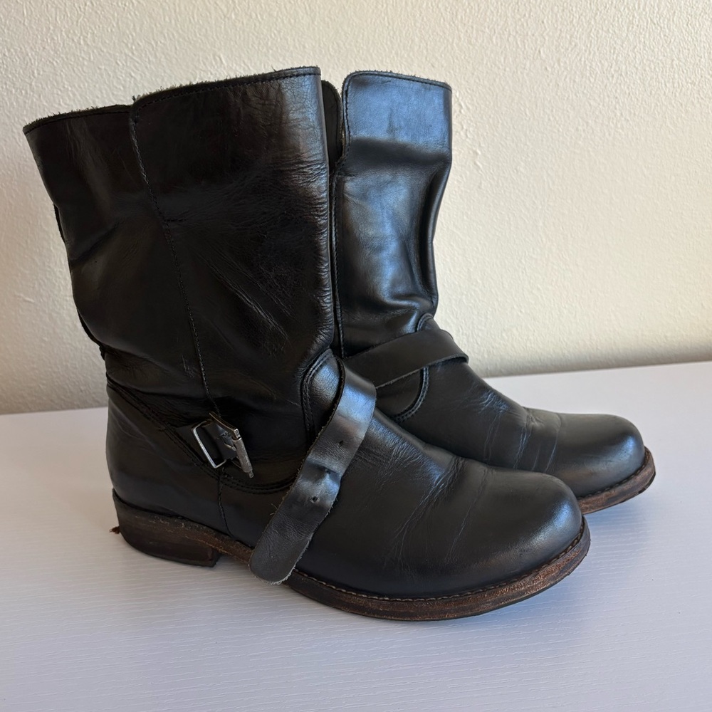 Black Leather Combat Boots